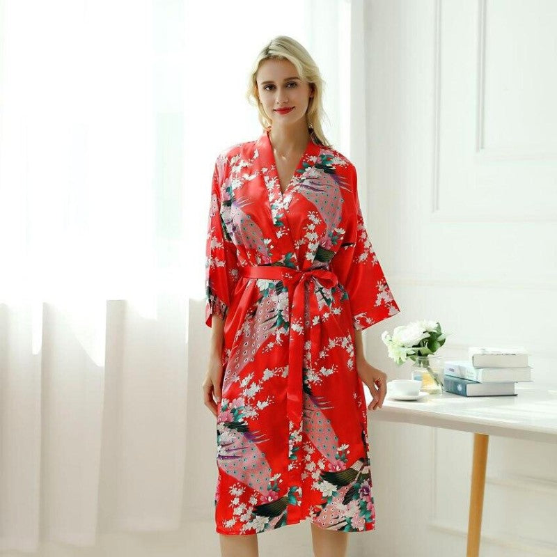 Langer roter Japanischer Kimono Pyjama