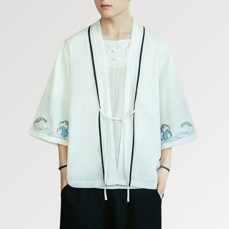 Kimono Jacke Weiß 'Welle Kanagawa'