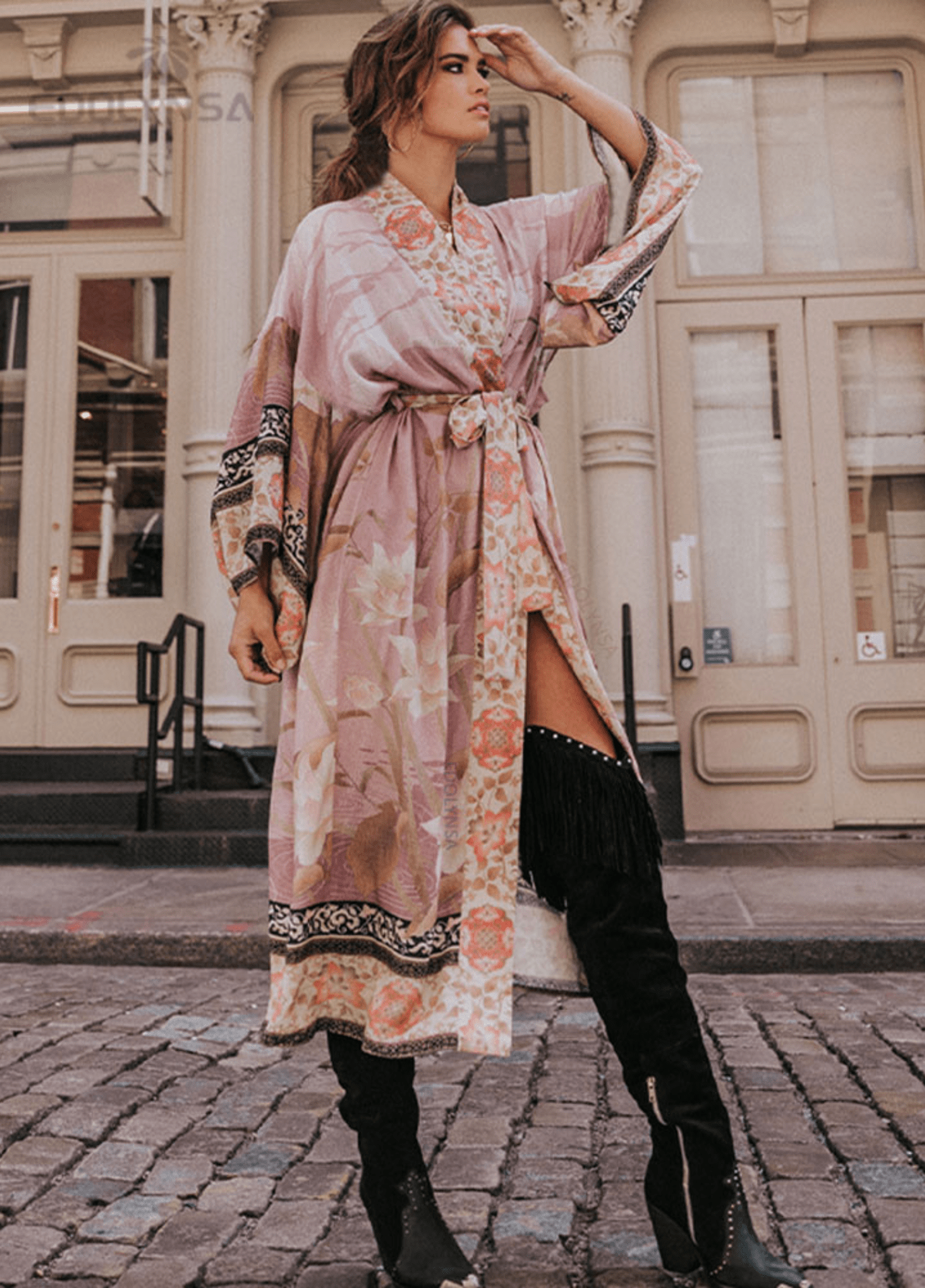 My Store rosa / einzigartig Langer Kimono | Rosen Bohème Langer Kimono | Rosen Bohème 1005004123579776-Q996-pink-One Size
