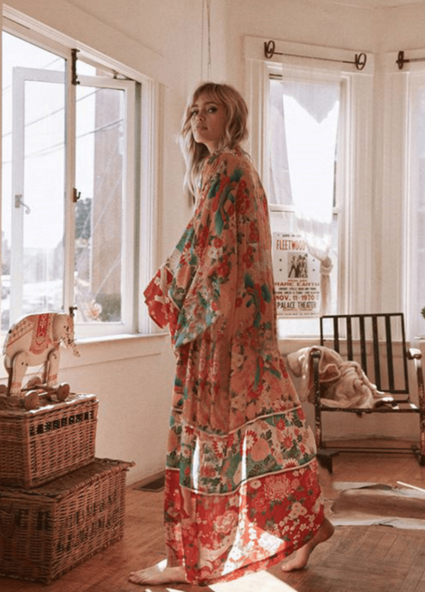 My Store Kupfer / einzigartig Langer kupferfarbener Kimono mit Blumenmuster Langer kupferfarbener Kimono mit Blumenmuster 32999631131-Print-One Size