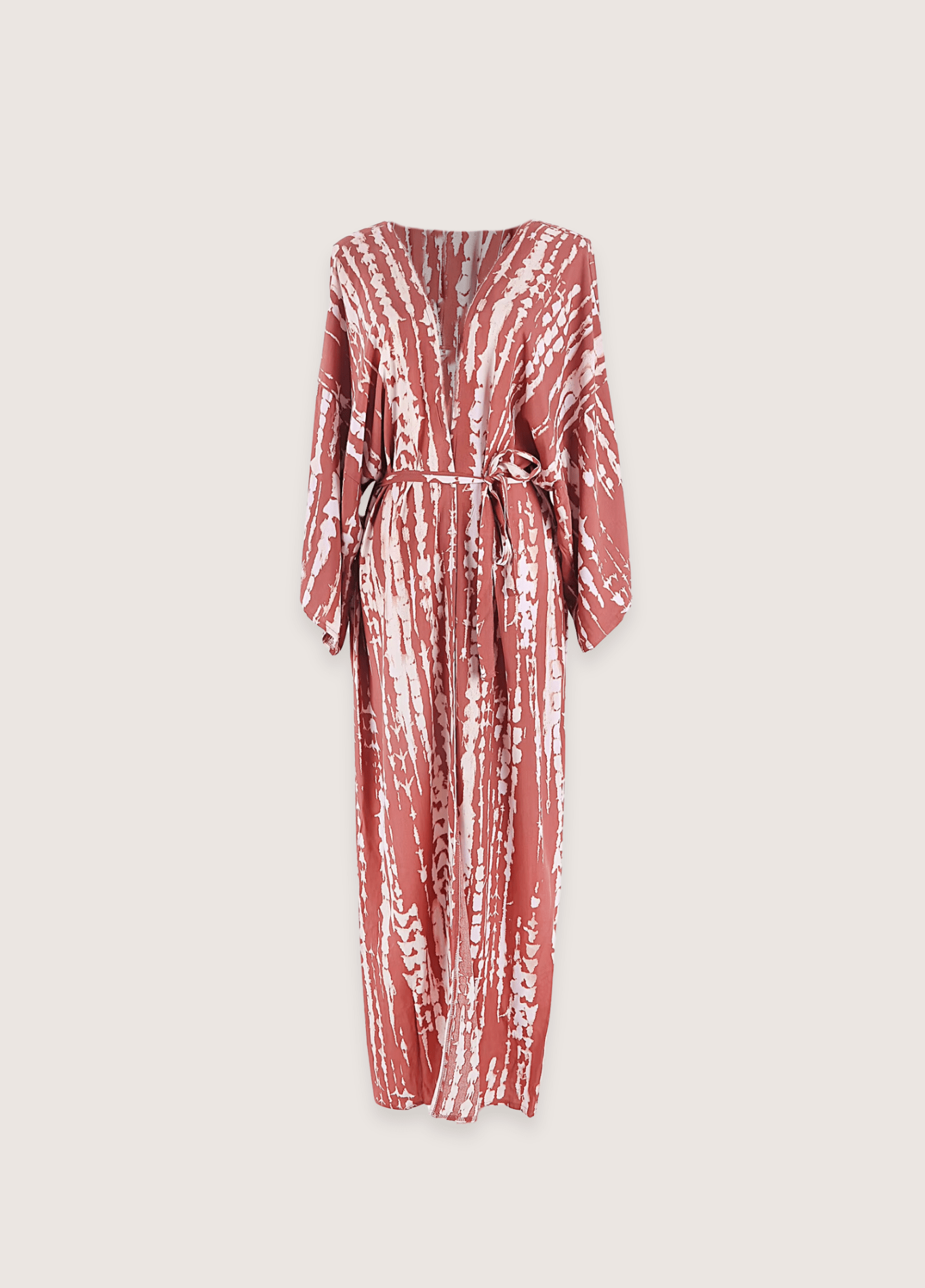 Langer terrakottafarbener Kimono mit Tie Dye Muster
